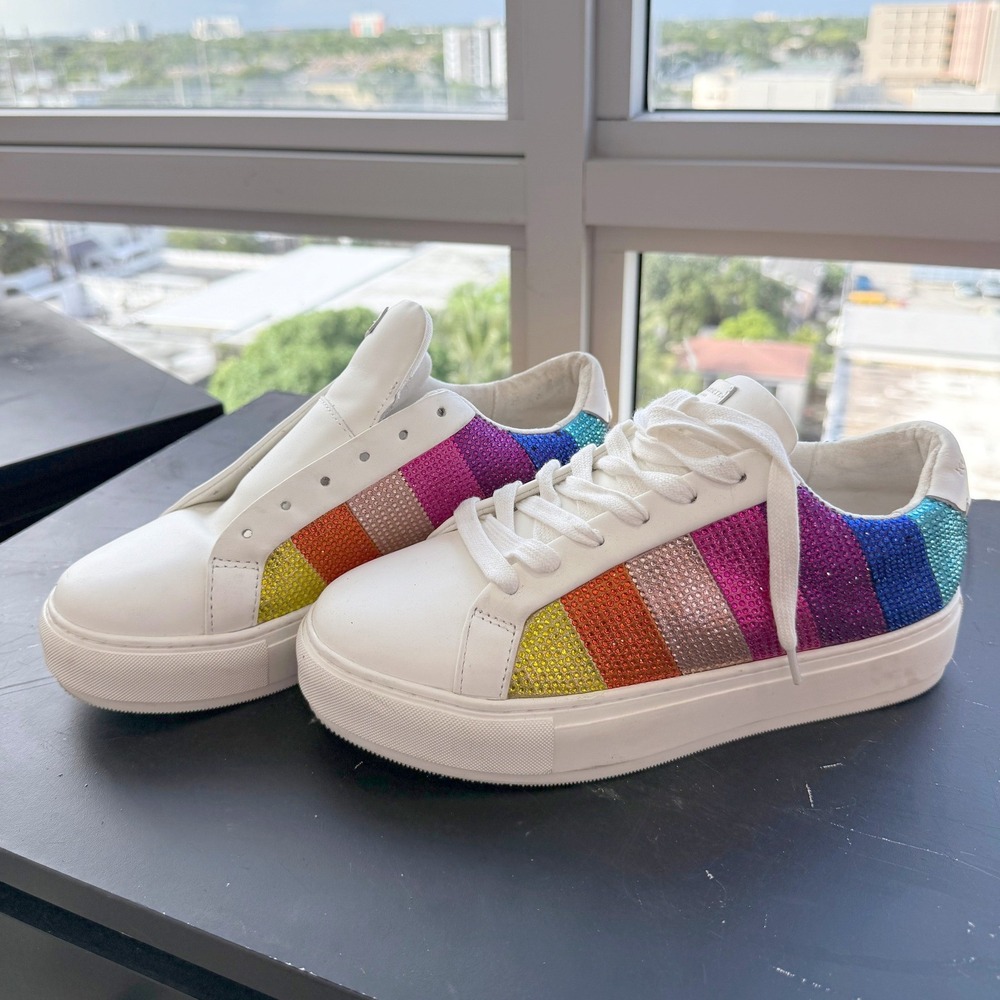 Kurt Geiger White Rainbow Crystal Lane Sneakers Womens 39 Platform Leather